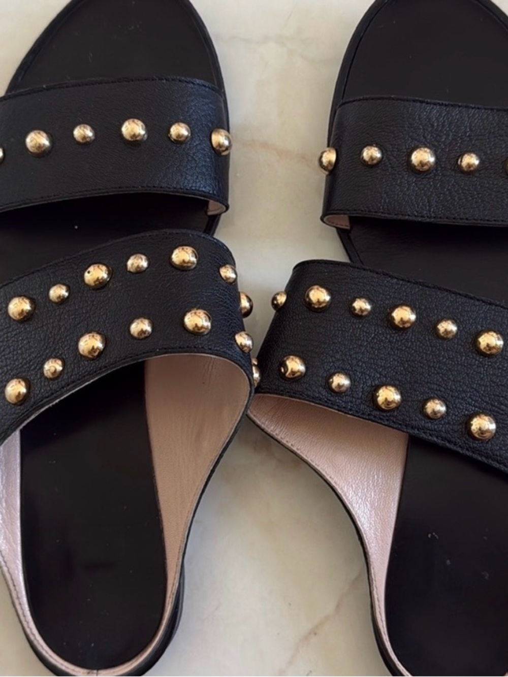 Lanvin Black Slide Mules with Gold Studs
